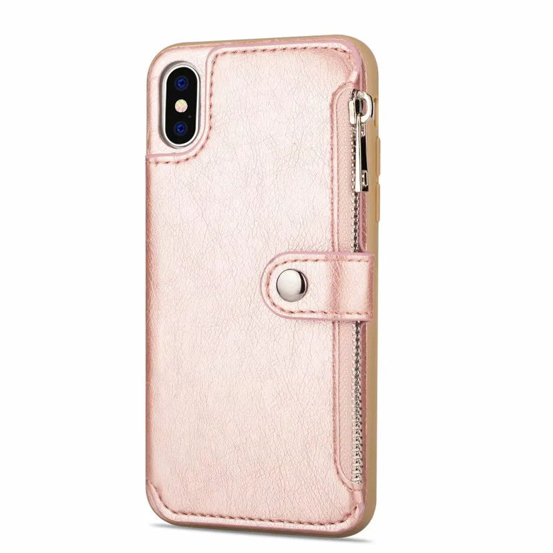 FTAIDKJ Бумажник Флип PU кожаный чехол на молнии для iPhone XS Max XR 10 X чехол карта карманный Стенд чехол для iPhone 7 6 6 S 8 Plus Coque - Цвет: Rose Gold
