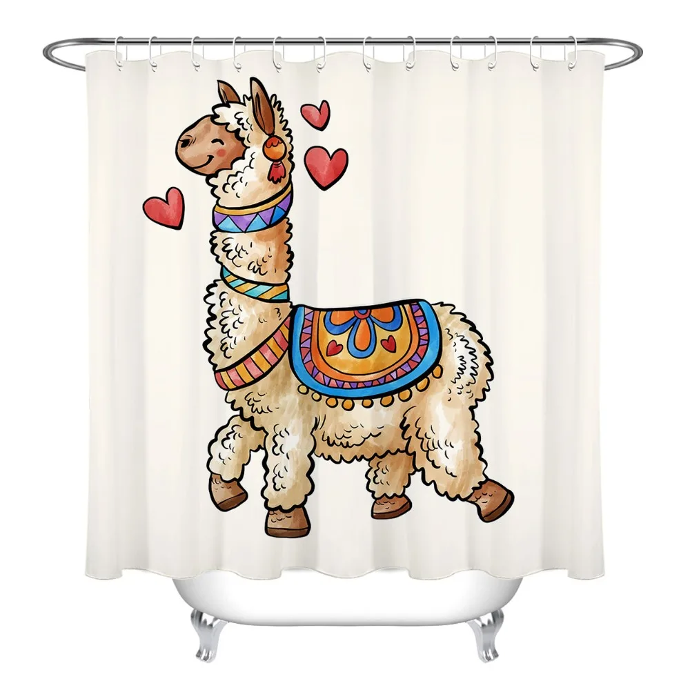 LB забавная Милая Альпака с красным сердцем белая душевая занавеска ковриком