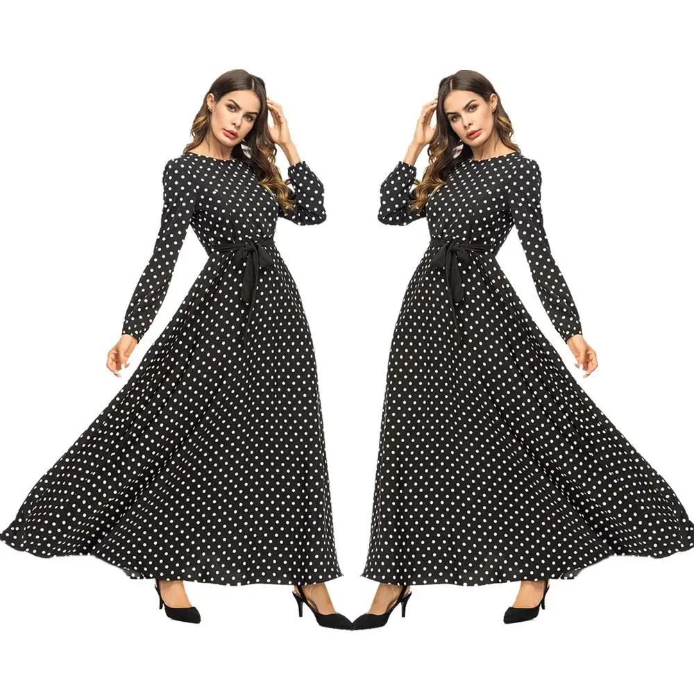 Женское платье-Кафтан в горошек Abaya арабское мусульманское хиджаб Дубае Турецкая