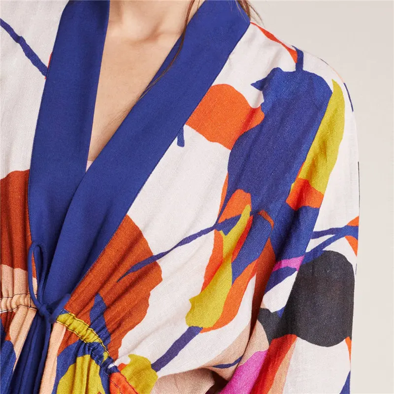 Женское пляжное платье с V образным вырезом открытое кимоно из хлопка высокой