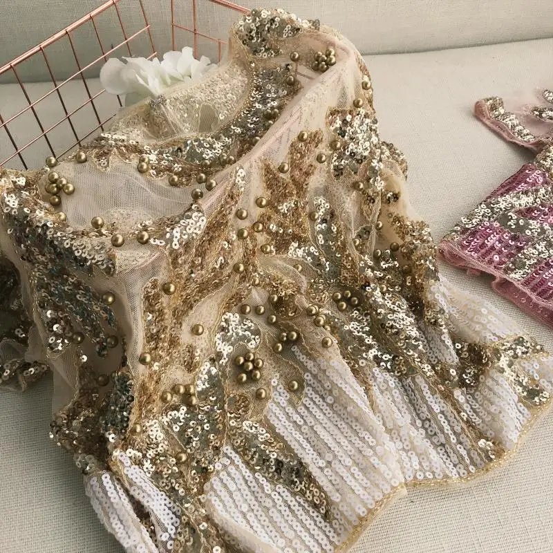 Сексуальные цветочные вышитые футболки с бисером Blingbling блестками с коротким рукавом o-образным вырезом перспективная марлевая футболка сетчатые Топы