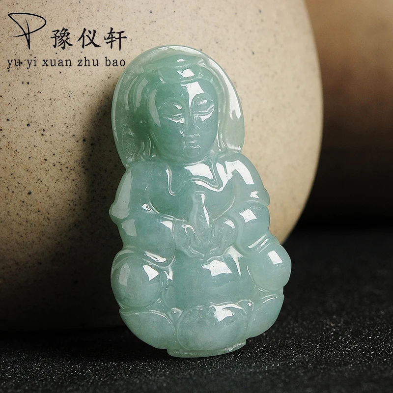 Yu Yixuan Jade Jewelry Natural Oil Green Emerald Guanyin Pendant Length 42mm Width 24mm Thickness 7mm Weight 12.4g | Украшения и