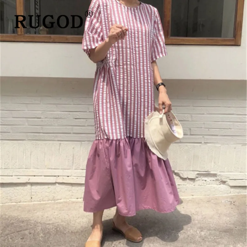 RUGOD корейский стиль лоскутные свободные миди платья для женщин модные с оборками