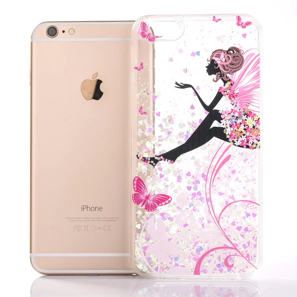 Clear Hard Phone Shell For iPhone8 Plus Case Cartoon Fairy Floral Capinha iPhone 7 8 6S 6 X Accesorios Quicksand Cover |