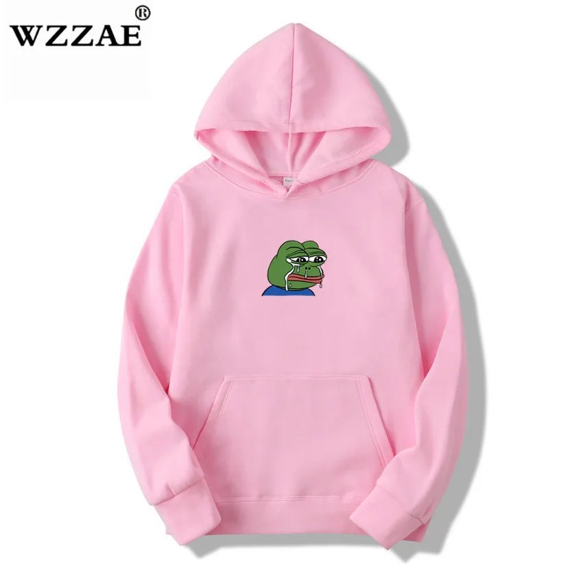 Pink Толстовки с принтом Sad tearing frog для мужчин/женщин, толстовки с капюшоном, новинка, Харадзюку, хип-хоп толстовки, толстовка, Мужская японская толстовка с капюшоном - Цвет: Pink