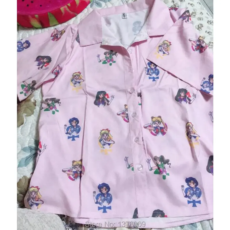 

Summer Womens Tops and Blouses Print Sailor Moon Female Kawaii Blusa Casual Short Sleeve Blouse Femme