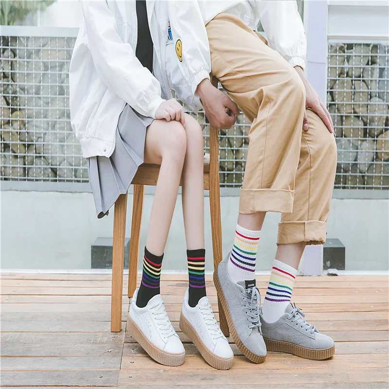 Мужские и женские носки Осень зима 2019 унисекс хлопковые радужные полосатые