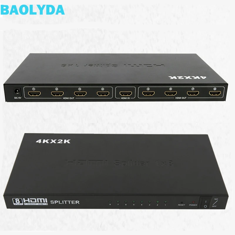 Baolyda 1x8 8 порта hdmi сплиттер с питанием Full Ultra HD 4 K/2 K и 3D разрешения аудио