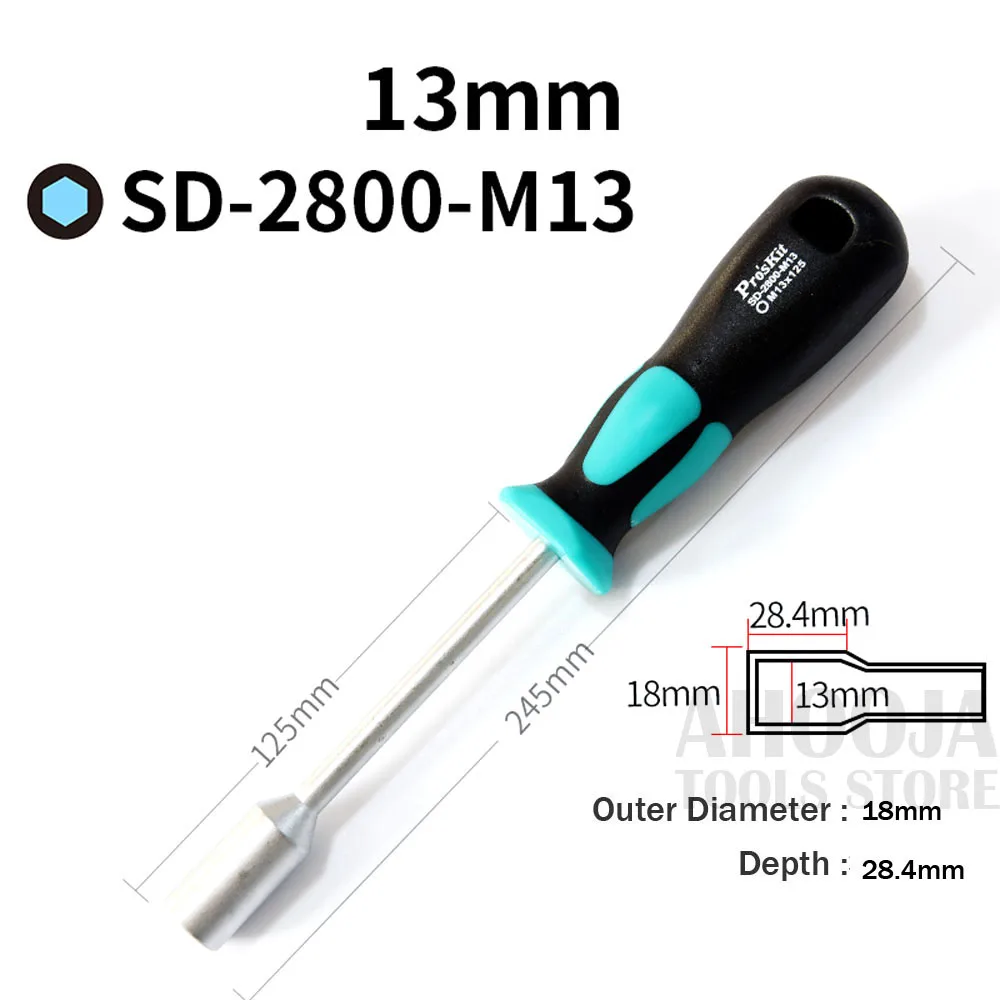 M13 Pro'sKit Полый Вал Гайка Отвертка шестигранный ключ Отвертка ручные инструменты 7-18 мм металлический торцевой ключ для шестигранной гайки - Цвет: M13