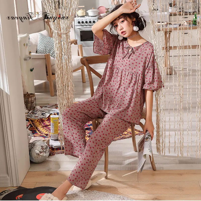 Tinyear новый список 2019 хлопок Loungewear для женщин в горошек костюмы комплект Дамы