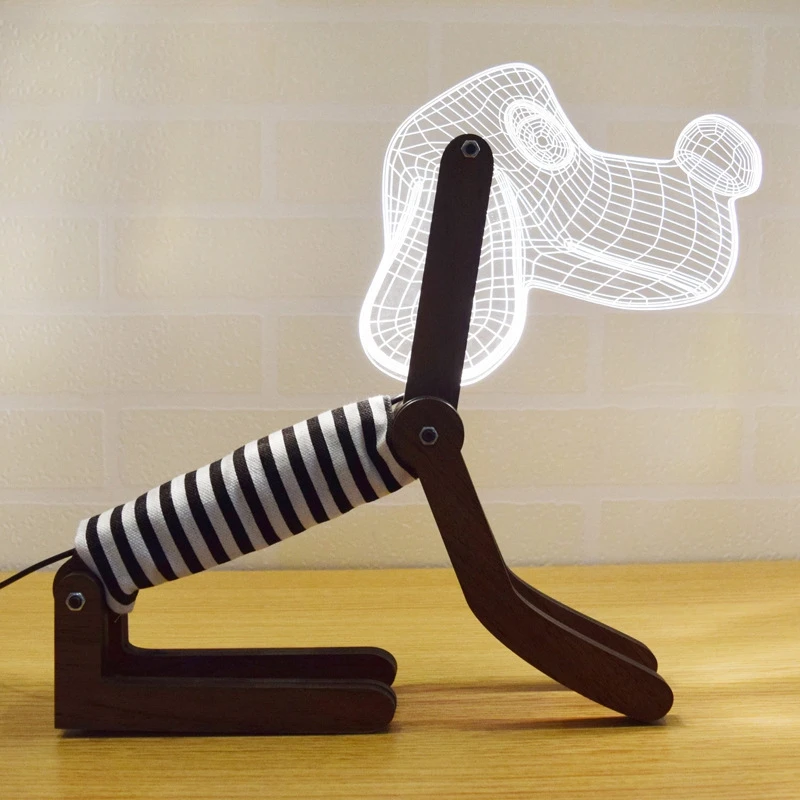 3D милая собака настольная лампа деревянная поддержка акриловый абажур USB
