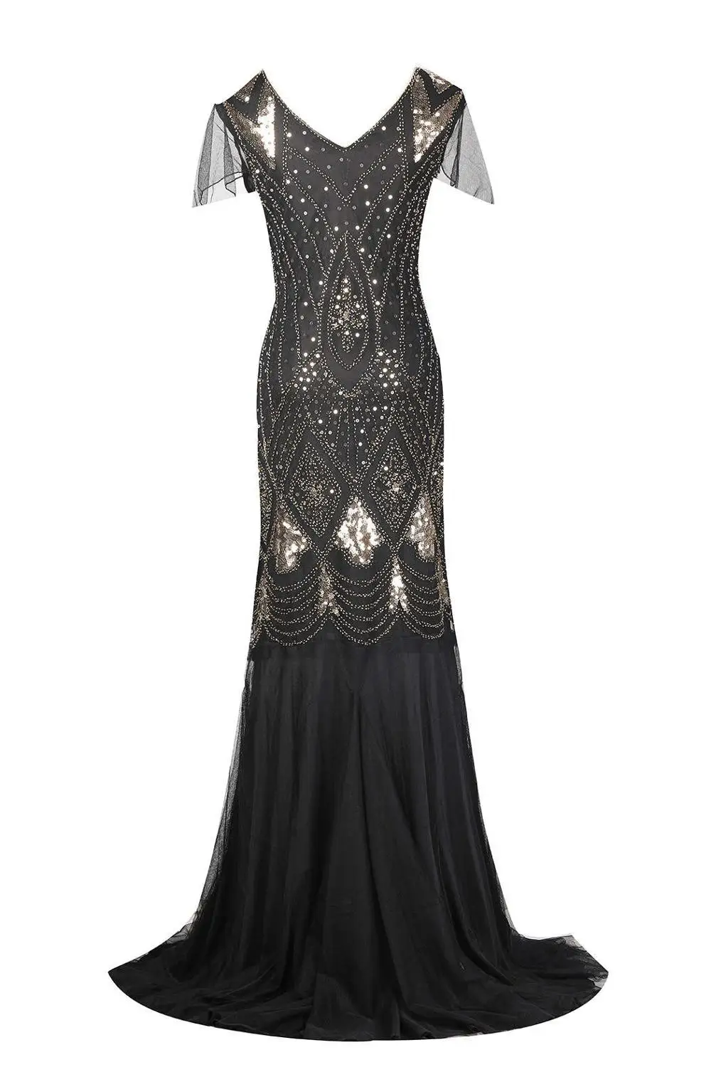 Black 1920s Great Gatsby платья для латинских танцев Хлопушка V шеи бисером блестками вечерние длинное платье Гэтсби платье в пол платье в стиле Чарльстон - Цвет: Black