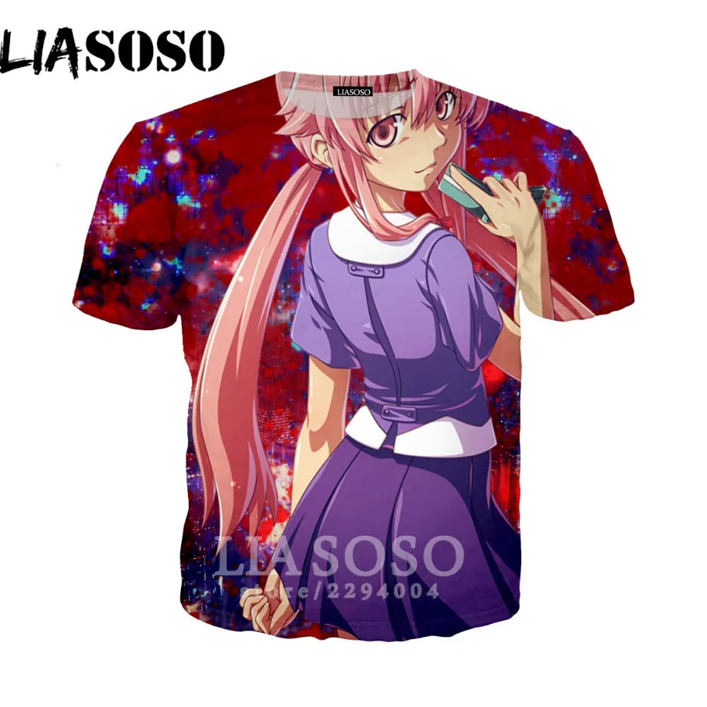 LIASOSO Аниме дневник будущего футболка для мужчин Mirai Nikki короткий рукав мультфильм