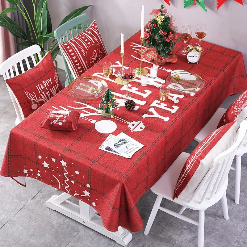Christmas Cotton Tablecloth Wedding Decoration Red Cartoon Fashion Dinner Table Cloth - Цвет: Style 8