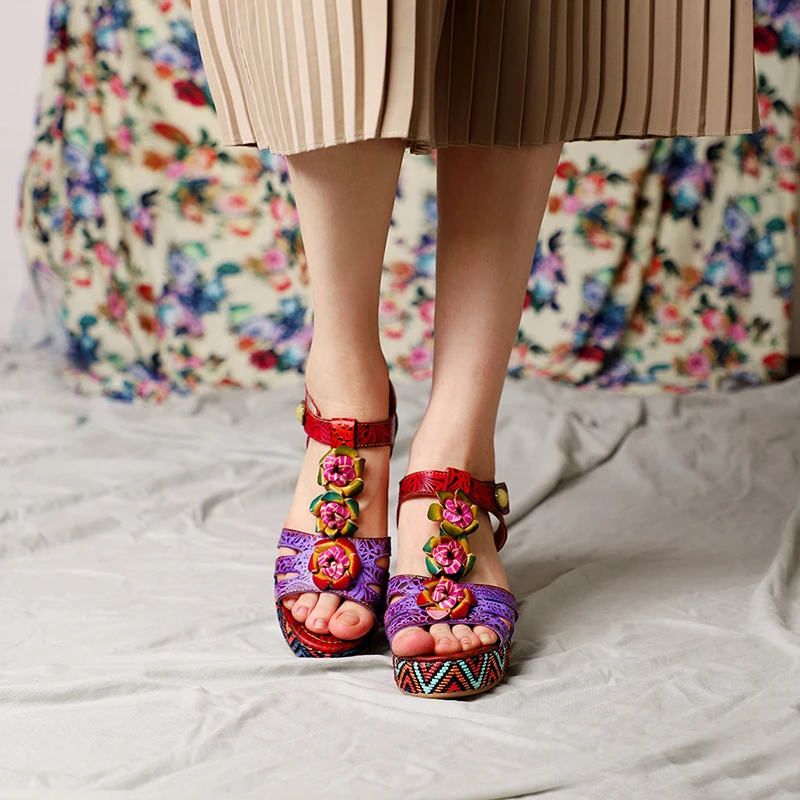 SONDR/красные босоножки на танкетке с цветочным узором chaussures femmes nouveau/2019 г. женские