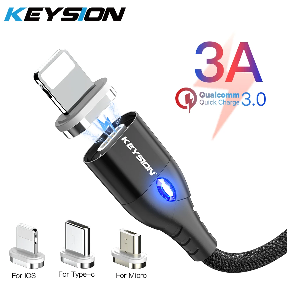 

KEYSION Magnetic Cable Micro USB Type C For iPhone Lightning Cable 1M 3A Fast Charging Wire Type-C Magnet Charger Phone Cable