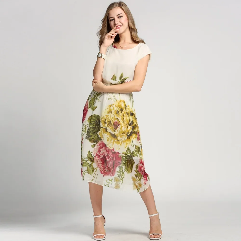 2016 Летняя Мода Шифон Винтаж Длинное Платье Женщины Элегантный Цветочный Boho