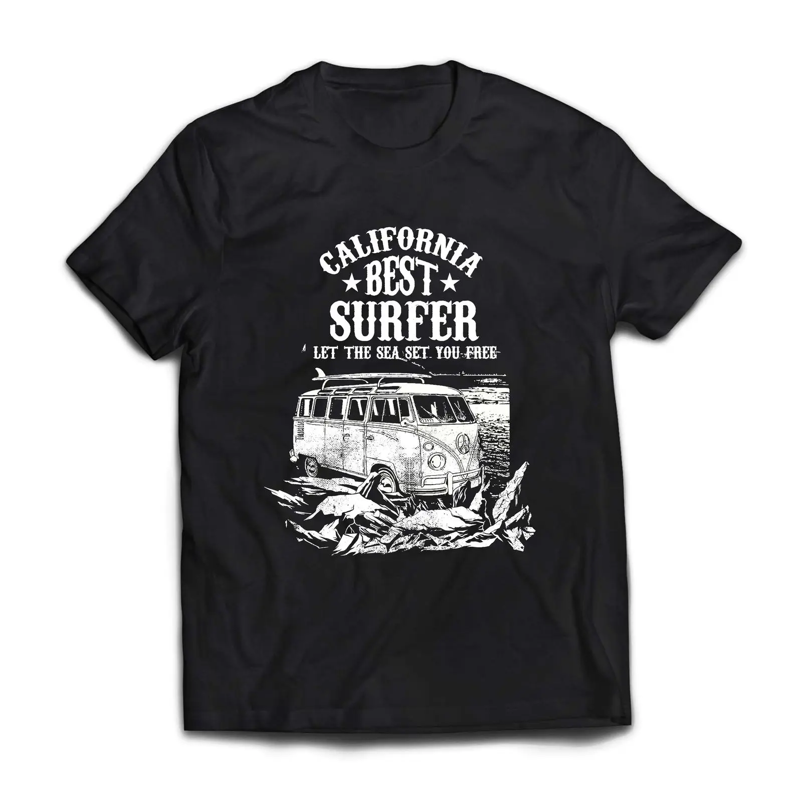 

2019 New Men's California Best Surfer Beach Summer Vacation Surfer Style Van Travel Men Tee Tee Shirt