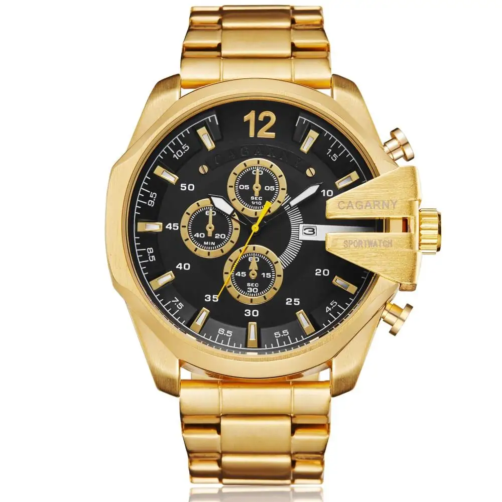 

Cagarny Golden Stainless Steel Quartz Watch Men Waterproof Military Mens Wrist Watches Top Luxury Brand Casual Man Watches Clock