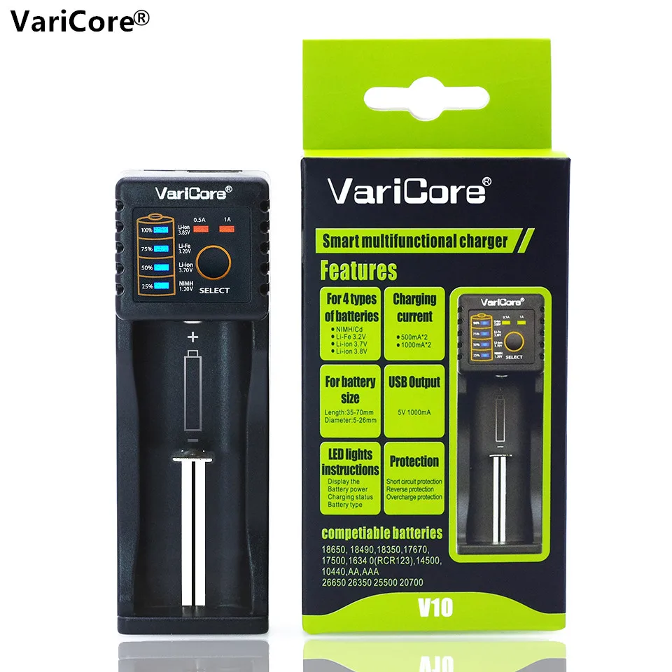VariCore V10 AA AAA SC/S 18650 26650 18350 16340.14500 10440 26500 Lithium Iron 3.2V 1.2V 3.7V NiMH e-cigarette Battery Charger |