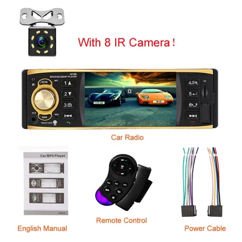 Camecho 4 ''1 Din автомагнитола аудио стерео Автомагнитола 4019B Bluetooth USB FM авто стерео MP3 музыкальный плеер один Din AUX FM радио - Цвет: With 8 IR Camera