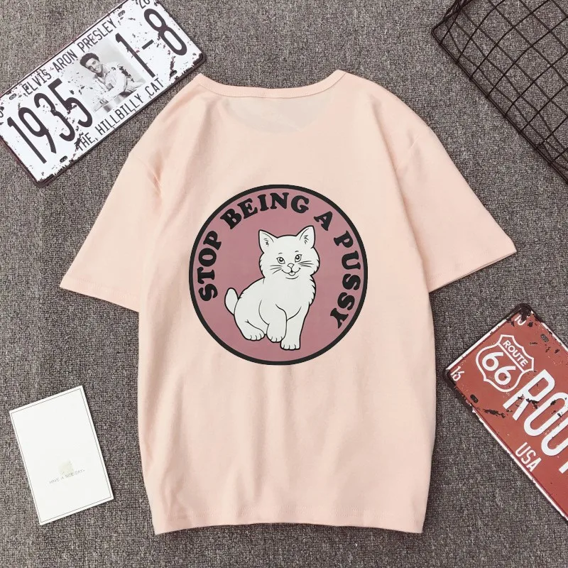 Женская футболка с милым принтом кота буквенным Футболка Harajuku Kawaii для женщин
