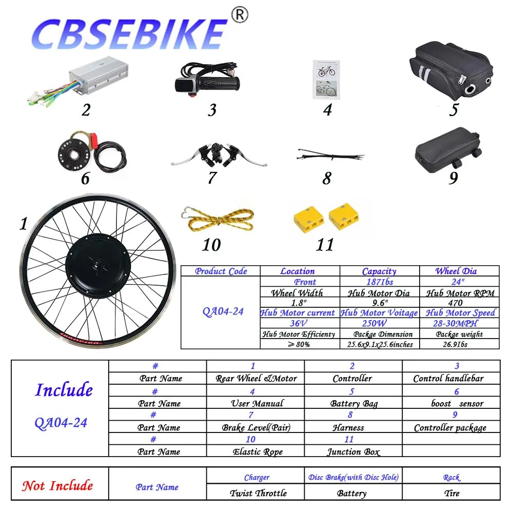 CBSEBIKE Ebike 24 дюймов переднее колесо комплект высокая скорость преобразования 36v250w 36v500w 48v500w 48v1000w QC05-24 - Цвет: 24inch 36v250w QA4