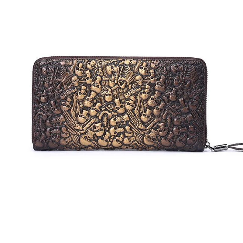 GENMEO в стиле ретро с черепом узор из натуральной кожи кошелек Мужская бычьей