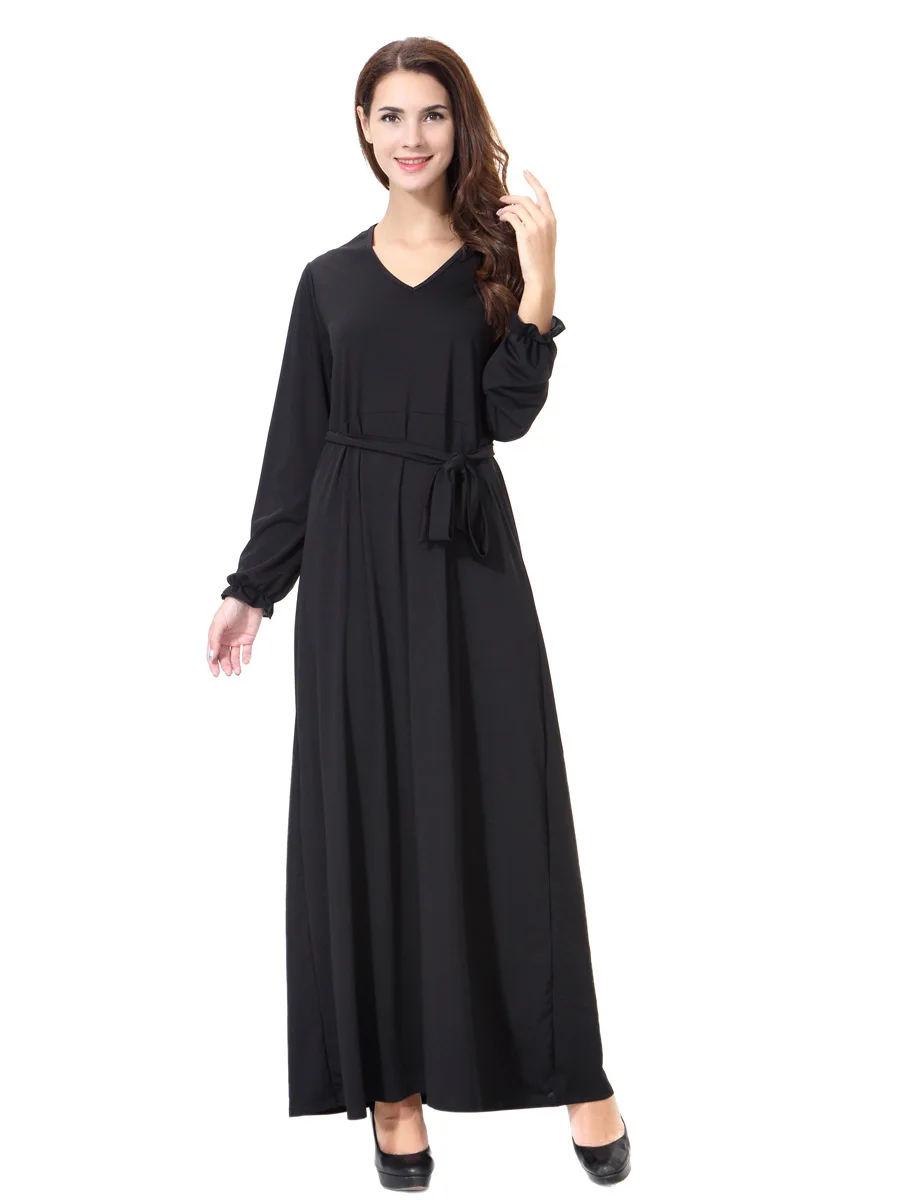 Мусульманские женщины Дубай платье гибкий ремень Макси abaya jalabiya исламские