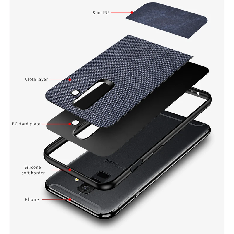 Luxury PU Leather Cloth Texture Case for Samsung Galaxy A6 2018 Soft Frame A6+ A7 A8 A8S A9 |