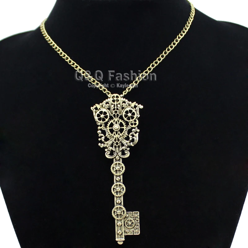 Vintage Silver Plated Victorian Filigree Skeleton Key Watch Clock Gear Cog Steampunk Chain Necklace Jewelry | Украшения и