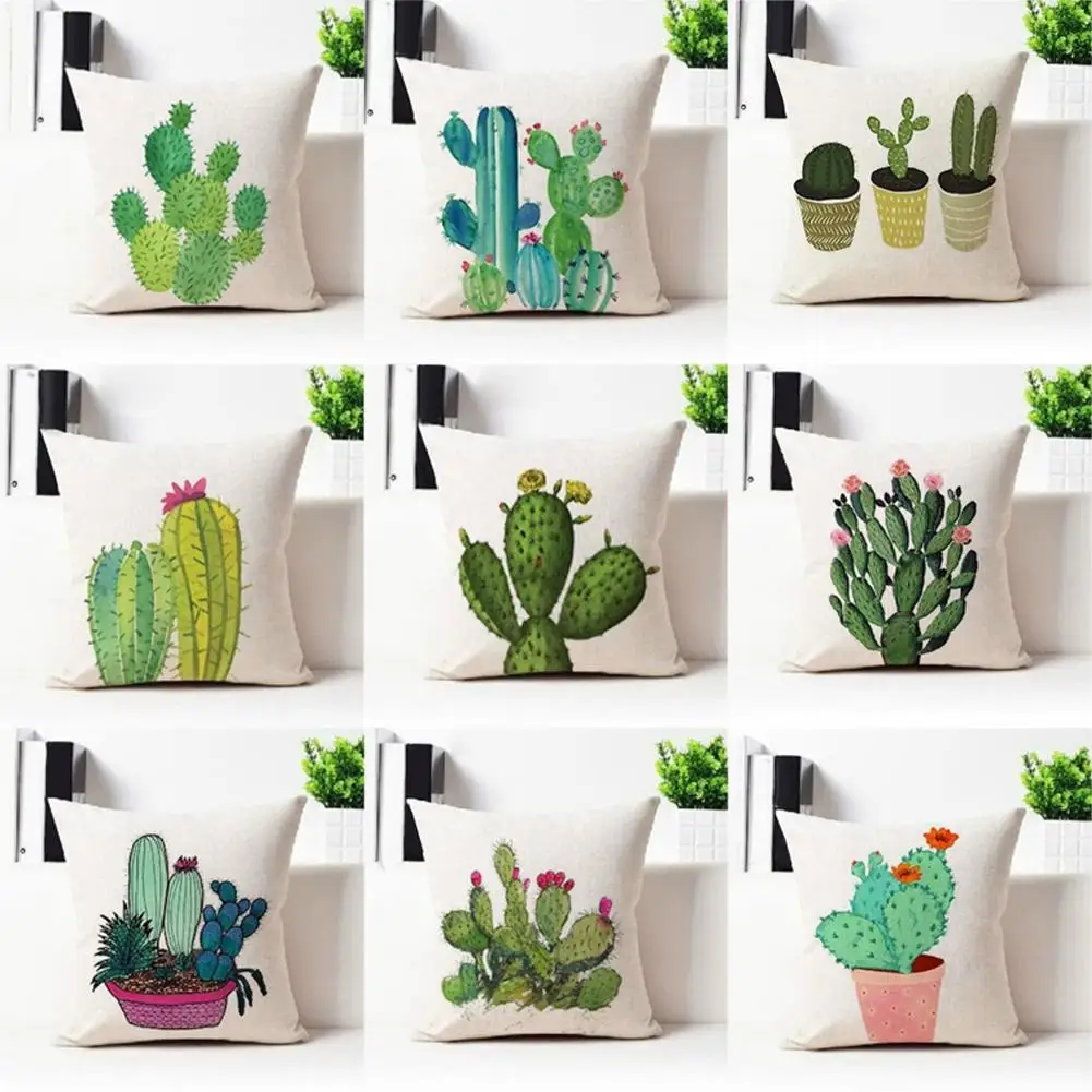 

Hot 45cm x 45cm Succulent Cactus Potted Cushion Cover Comfortable Linen Pillowcase Sofa Home Doceration