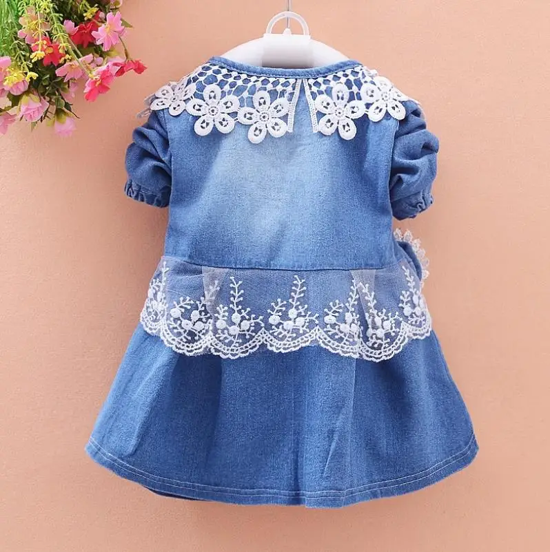 2019 Girls Fashion Spring And Autumn Jean Jackets Kids Lace Coat Long Sleeve Button Denim For 1-4y New | Детская одежда и обувь
