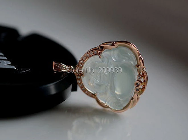 Huij 002750 природные великолепный тип жадеит нефрита Ice будда кулон 18 К|buddha canvas|pendant