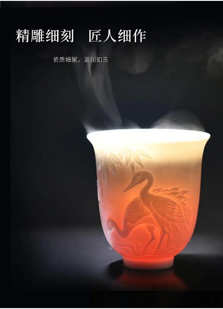 Белый фарфор Dehua tea Master Cup кунг-фу чашка керамическая рельефная Дракон и Феникс появится, благоприятный Qi