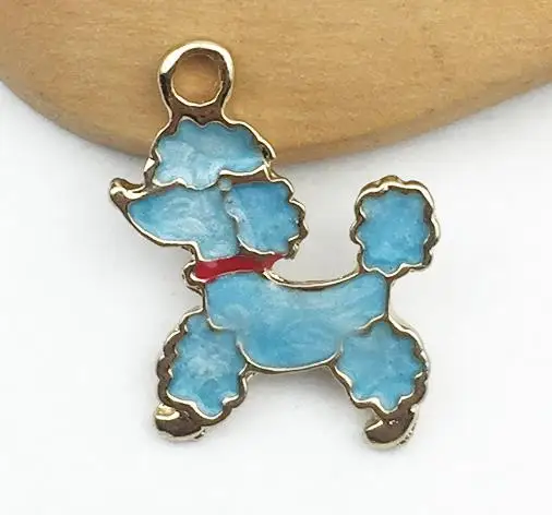 golden blue MRHUANG 10 шт. Подвески в виде капель масла Пудель животное собака Эмаль Подвески сплав кулон для браслета DIY модные ювелирные изделия аксессуары - Окраска металла: golden blue