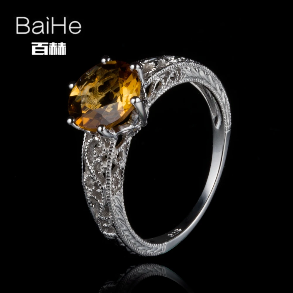 

BAIHE Solid 14K белое золото 1,6 карат Желтый Безупречный цитрин свадебные женские Винтажные Ювелирные изделия цитрин кольцо