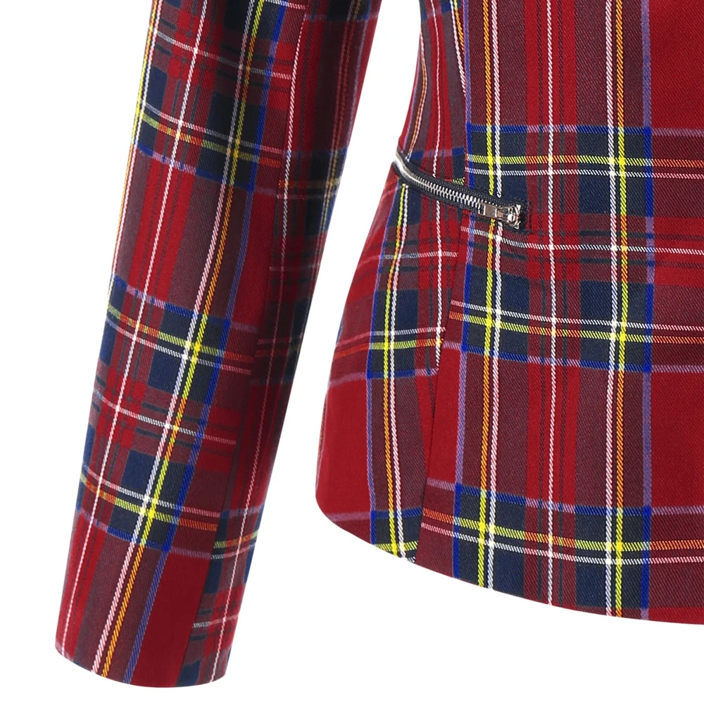 Для женщин плед с длинным рукавом Тонкий клетчатое пальто формальная куртка