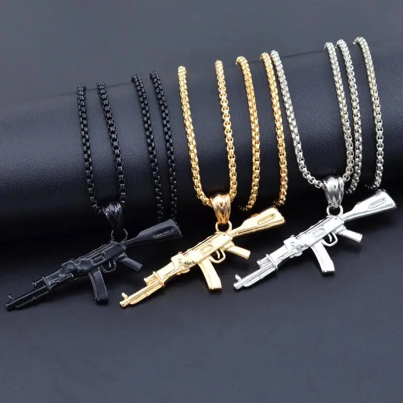 Europe and the United States jewelry punk hip-hop machine gun necklace personality creative men's submachine rifle pendant | Украшения