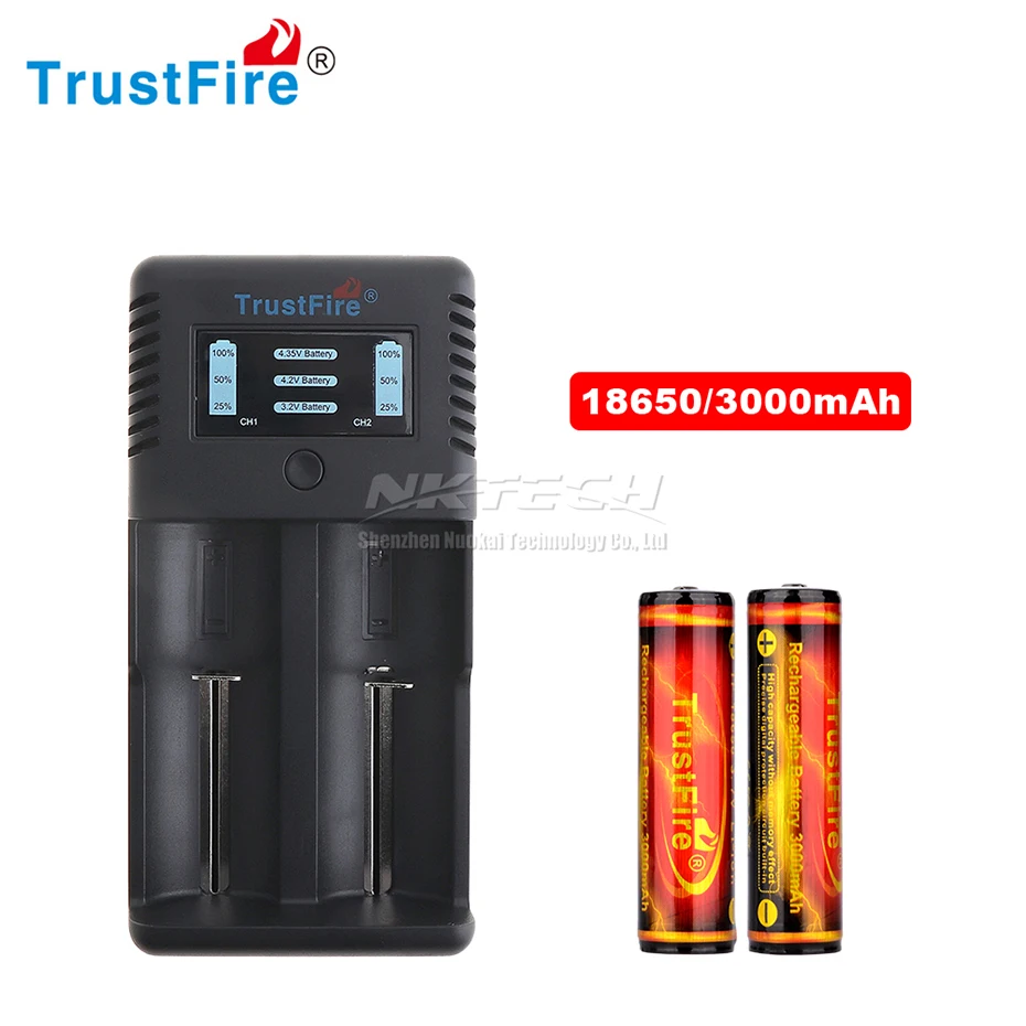 TR-019 TrustFire интеллигентая(ый) быстро Батарея Зарядное устройство Дисплей статус зарядки подходит 18650 26650 32650 25500 14500 10440 18500 литий-ионный аккумулятор - Цвет: With 2-18650 3000mAh