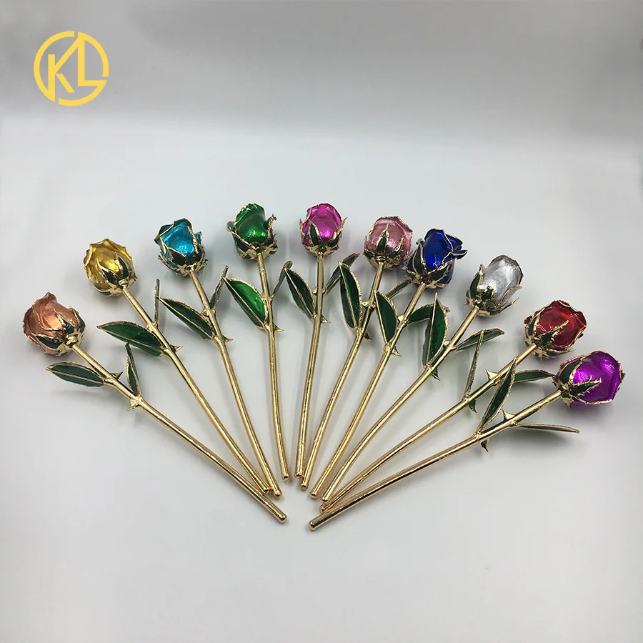 

G029 Series 11 inches long Stem multiple Colored Rose Bud Dipped in 24k gold foil the best gift for girlfriend