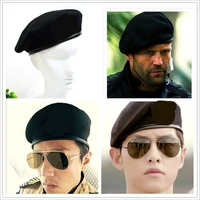 military army soldier hat menwomen solid basic wool beret uniform cap classic artist