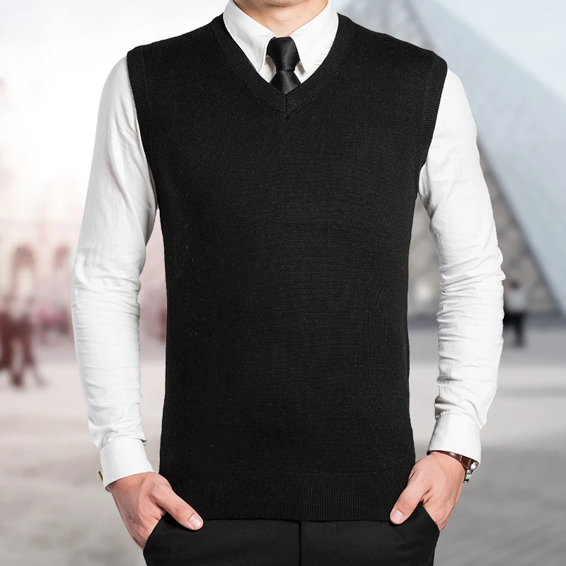 Мужской классический однотонный жилет без рукавов с v образным вырезом мужской