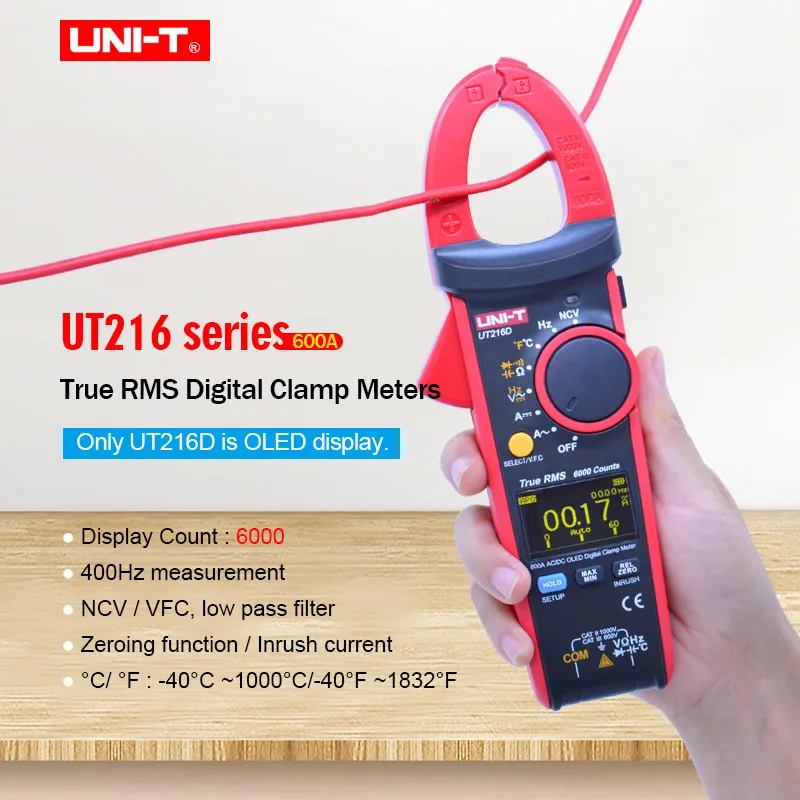 UNI-T UT216A/B/C/D True RMS Digital Clamp Meter AC DC voltmeter Ammeter Resistance Capacitance  Frequency tester Auto Range