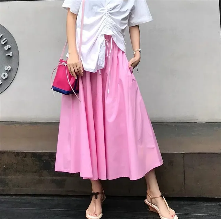 

Women' Elegant cotton Linen Maxi Skirt 2022 Summer Casual candy color sweet Skirts feminina 11 Colors