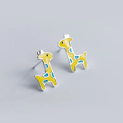 Ромашками 1 пара 925 стерлингового серебра красочные жираф серьги со шпилькой для