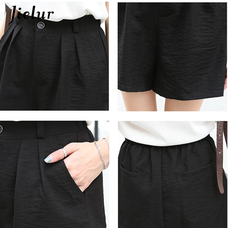 Jielur Summer Wide Leg Shorts Women Beach Hot Loose Young Simple Short High Waist Solid Color Pocket Casual Spodenki Damskie | Женская