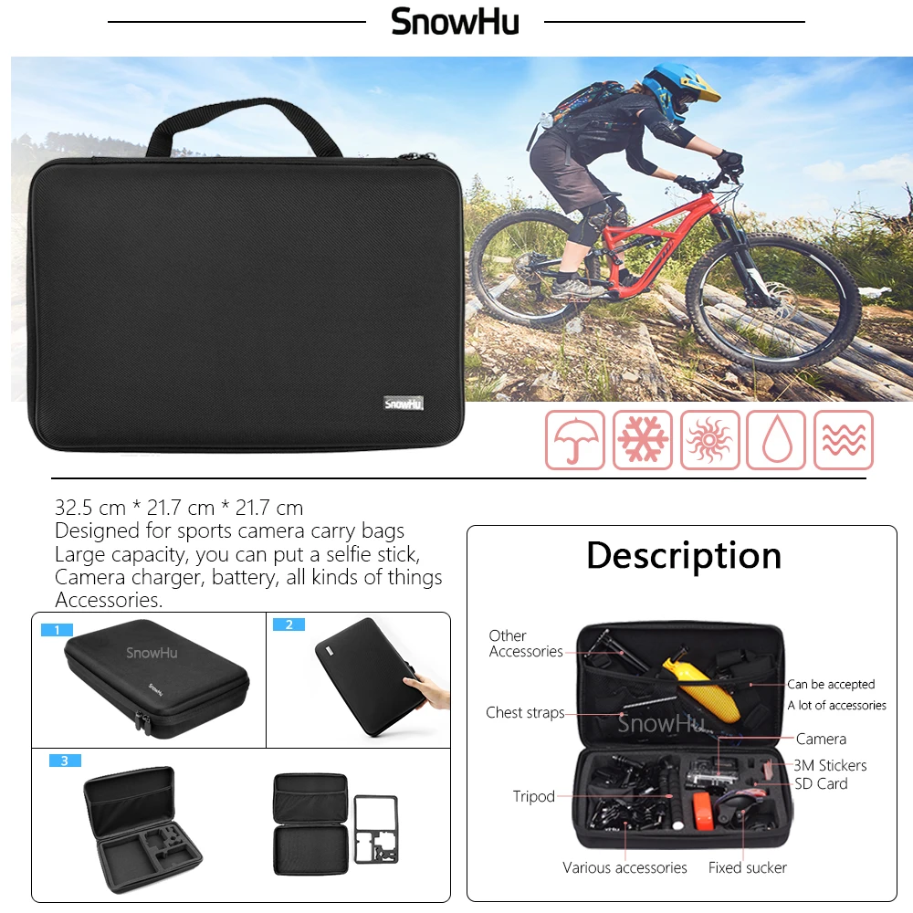 Комплект аксессуаров SnowHu для спортивной камеры SJCAM SJ4000 go pro hero 9 8 7 6 5 крепление yi eken