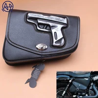 1pcs motorcycle black pu leather right side gun logo saddlebag saddle bag universal for harley sportster xl883 1200