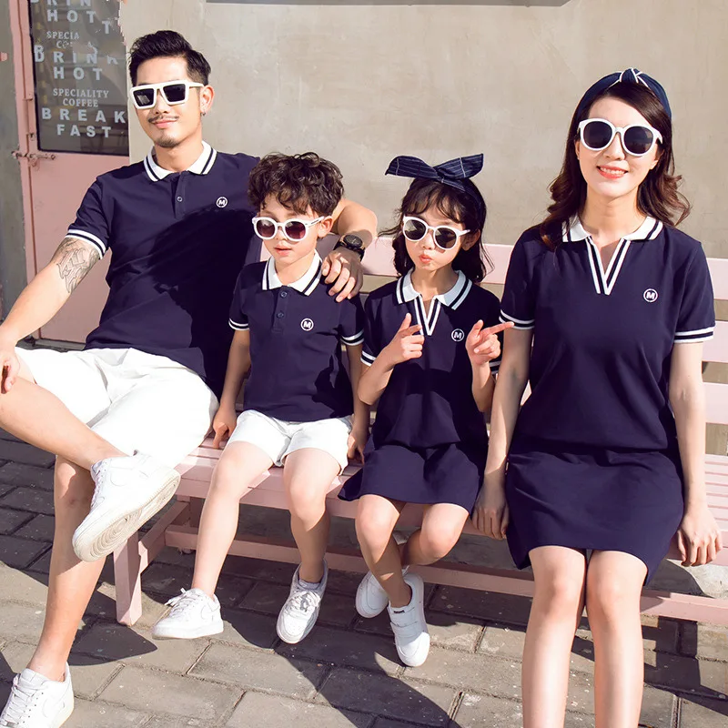 Семейные наряды Лето 2019 платье для мамы и дочки хлопковая Футболка папы ребенка